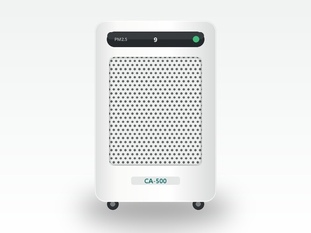 클린에어 CA-500 공기청정기 정면, 이동 바퀴가 있는 40평형 본체